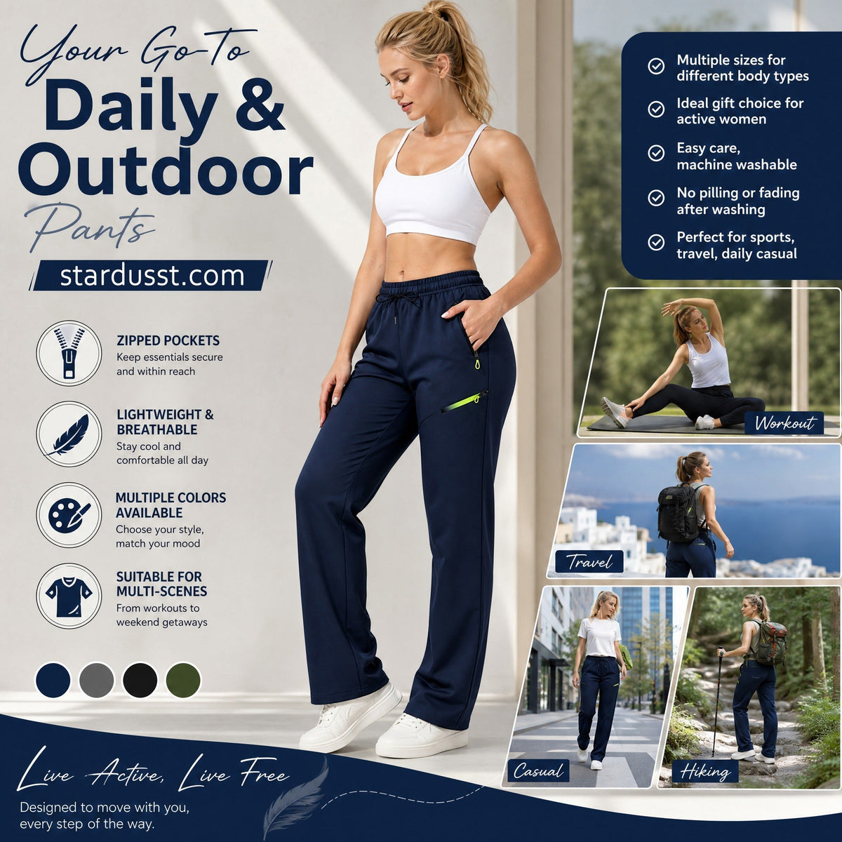 🔥Women’s Straight-Leg Cargo Trousers – Elastic Waist, 6-Pocket Casual Pants for Work, Travel & Everyday Wear 👖✨ 3