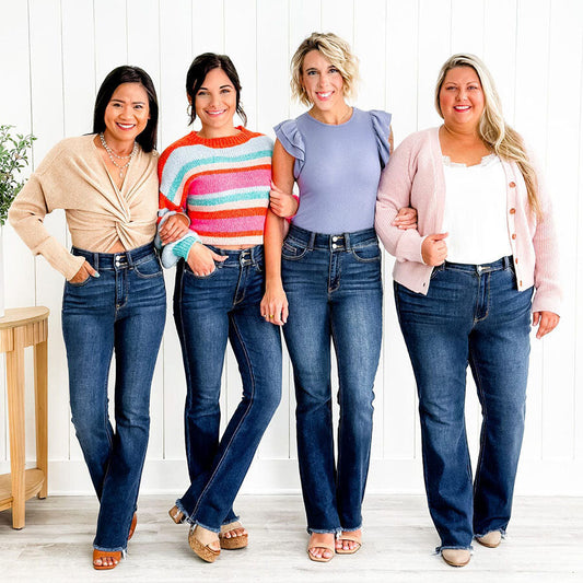 👖Hot Sale 49% Off🔥High Rise Non Distressed Vintage Bootcut-jeans med frynsete hem