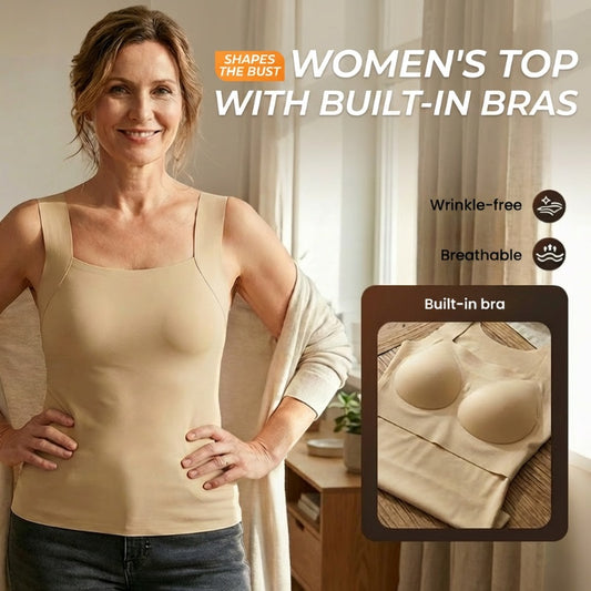 Last Day Special Price £12.99💐 Women’s U-Neck Tank Tops with Built-In Bra