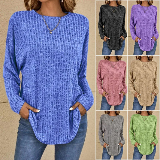 🎁Casual Long-Sleeve Top – Soft Knit, Loose Fit & Versatile Style for All Body Types 🌸🧥