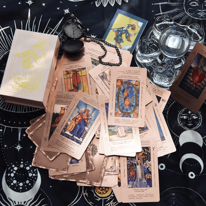 🔮50% OFF NOW! ✨ Witchy Cauldron Tarot Card Set – Rose Gold Accents, Complete Guide Book & Velvet Pouch 🎴📖