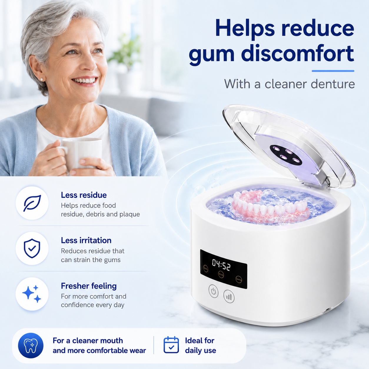 🦷 Denture Dome Ultrasonic UV-C Cleaner – For a fresher, cleaner denture in just 5 minutes