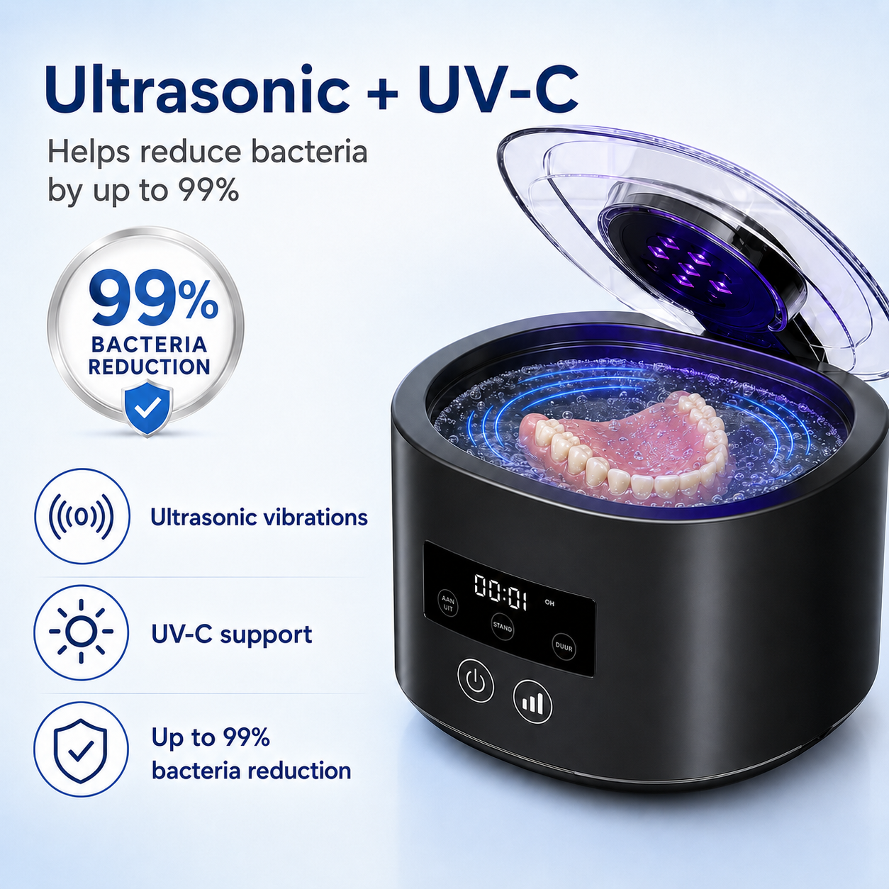 🦷 Denture Dome Ultrasonic UV-C Cleaner – For a fresher, cleaner denture in just 5 minutes