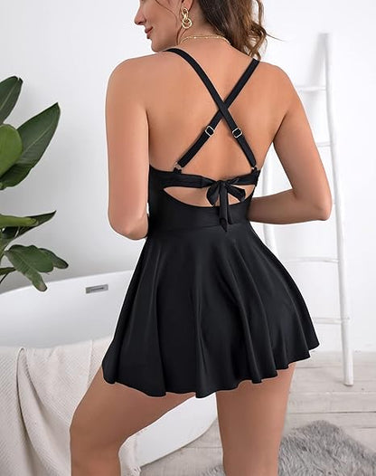 🩱Women's Cutout One Piece Skirt Swimsuit
