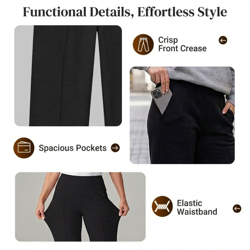 🧘‍♀️Women's High Waist Wide Leg Pants – Soft stretch fabric, gentle tummy control! Flattering fit for every shape. Easy pull-on, no tricky buttons. Your everyday essential. 🧵🦵