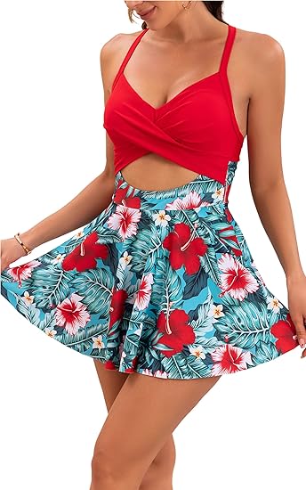 🩱Women's Cutout One Piece Skirt Swimsuit
