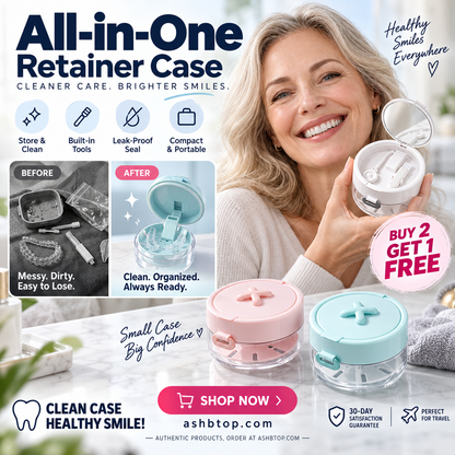 🔥Last Day Special Price $24.99!✨50K+ SOLD!🦷All-in-One Retainer Storage Case — Soaking Compartment, Built-in Mirror & Cleaning Tools
