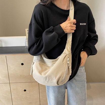 😍👜Unisex ensfarget nylon crossbody-veske med stor kapasitet