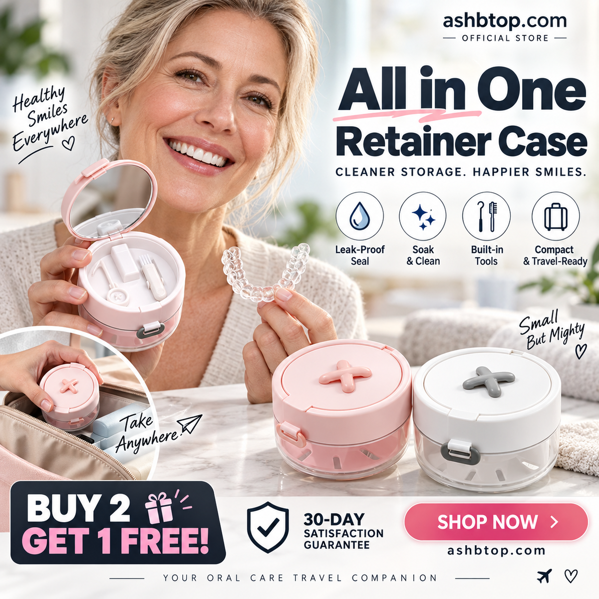 🔥Last Day Special Price $24.99!✨50K+ SOLD!🦷All-in-One Retainer Storage Case — Soaking Compartment, Built-in Mirror & Cleaning Tools
