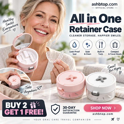 🔥Last Day Special Price $24.99!✨50K+ SOLD!🦷All-in-One Retainer Storage Case — Soaking Compartment, Built-in Mirror & Cleaning Tools