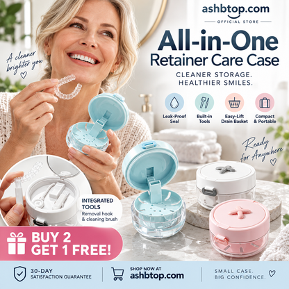 🔥Last Day Special Price $24.99!✨50K+ SOLD!🦷All-in-One Retainer Storage Case — Soaking Compartment, Built-in Mirror & Cleaning Tools