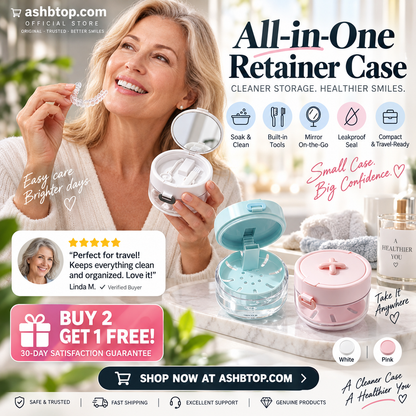 🔥Last Day Special Price $24.99!✨50K+ SOLD!🦷All-in-One Retainer Storage Case — Soaking Compartment, Built-in Mirror & Cleaning Tools