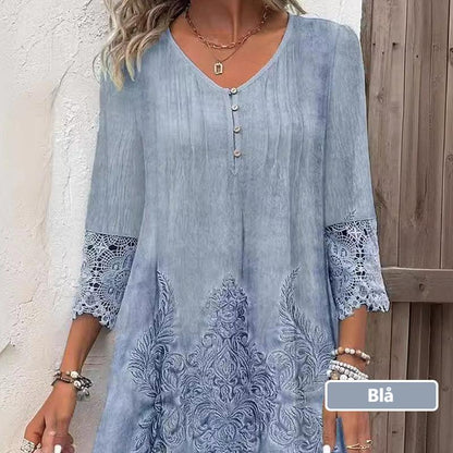 Elegant blondekjole med halv erme og V-hals for kvinner