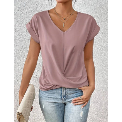 💥BIG SALE👚Elegant kortermet T-skjorte med vridd V-hals