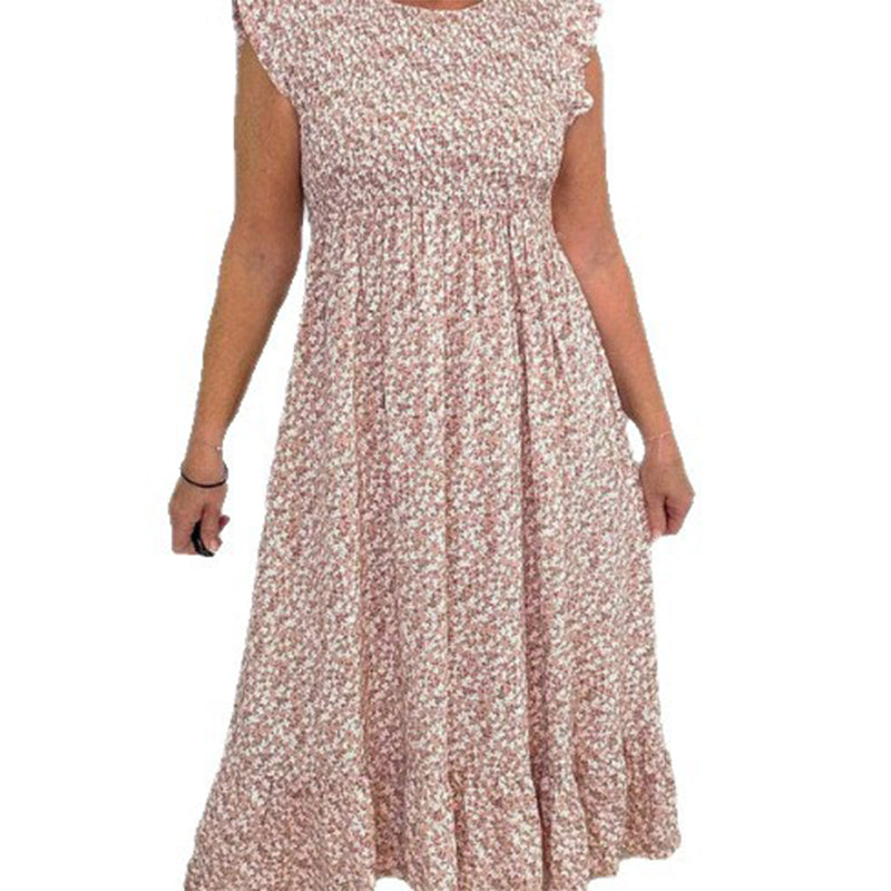 💃Women's Elegant Floral Print High-Waisted Ruffle Cap Sleeve Dress