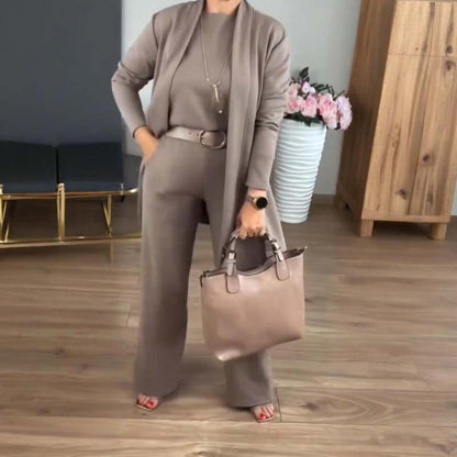 🔥👚👖【S-5XL】Last day offer: 50% off-Elegant Longline Cardigan & Top & Pants 3-Pieces Set