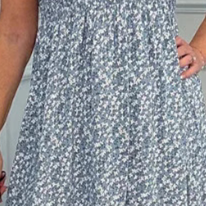 Women's Elegant Floral Print High-Waisted Ruffle Cap Sleeve Dress