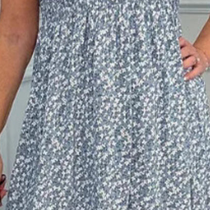 Women's Elegant Floral Print High-Waisted Ruffle Cap Sleeve Dress