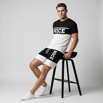 ☀️ 50% Off  Men's Color-Block Tee and Shorts Set – Summer Special