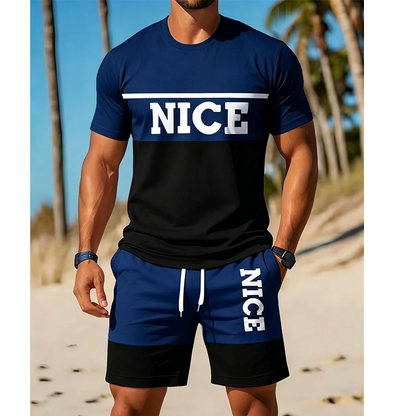 ☀️ 50% Off  Men's Color-Block Tee and Shorts Set – Summer Special