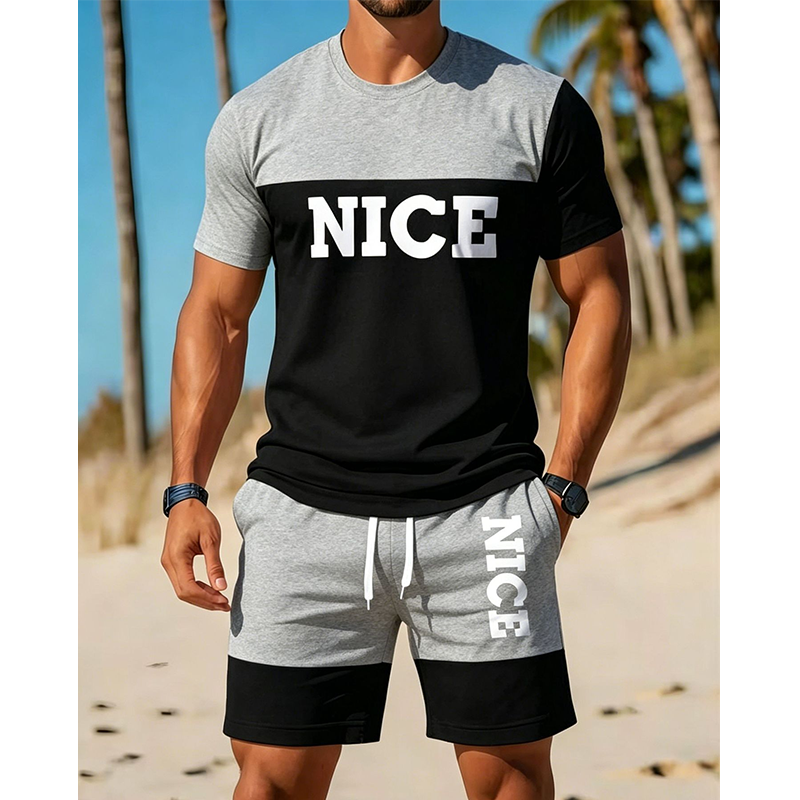 ☀️ 50% Off  Men's Color-Block Tee and Shorts Set – Summer Special