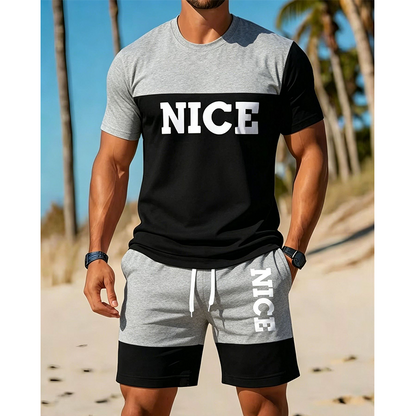 ☀️ 50% Off  Men's Color-Block Tee and Shorts Set – Summer Special