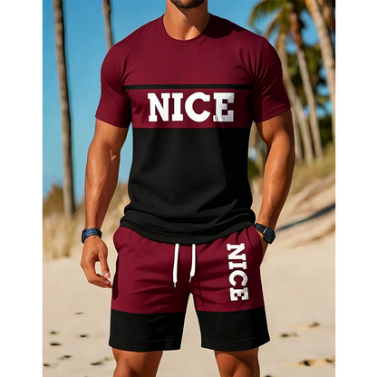 ☀️ 50% Off  Men's Color-Block Tee and Shorts Set – Summer Special