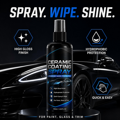 🥳2026 HOT SALE🥳💞50K+ SOLD! 🚗✨ 50% OFF! Nano Ceramic Coating Spray – Hydrophobic barrier repels rain & mud, restores deep mirror-like gloss. Paint, glass & wheels – one spray, showroom shine! 🛡️💎