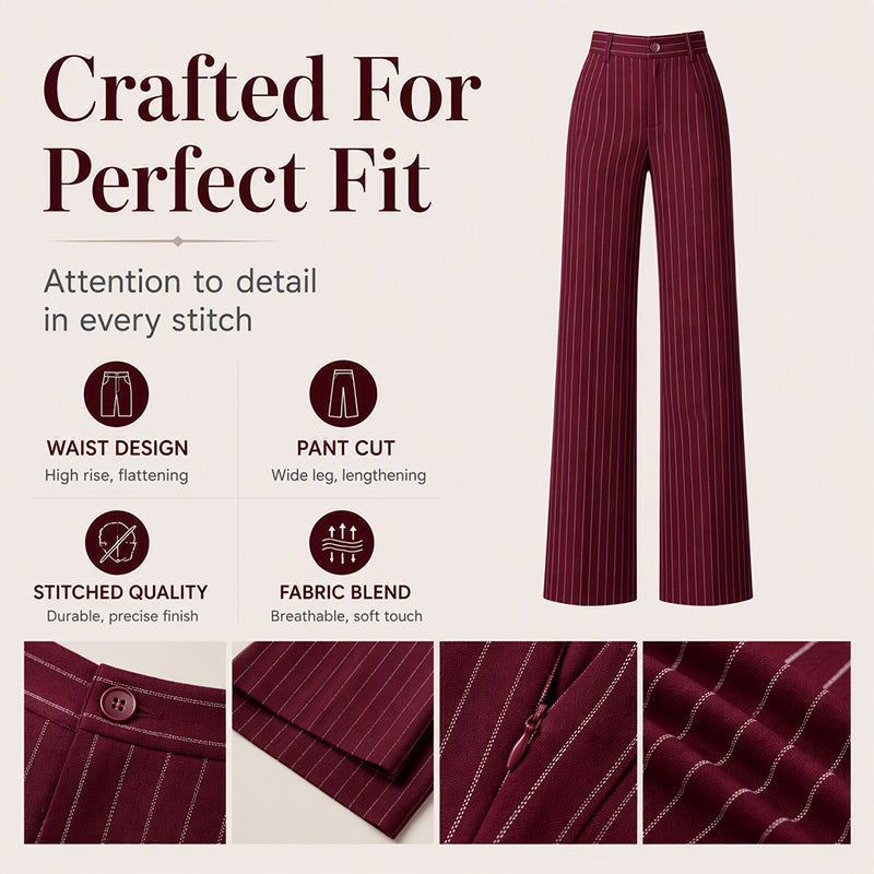 🍂 Fall Essential | Women's High-Waisted Striped Wide-Leg Pants