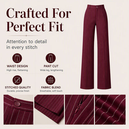 🍂 Fall Essential | Women's High-Waisted Striped Wide-Leg Pants