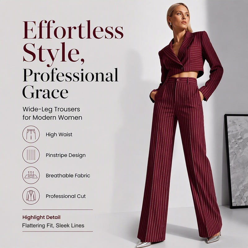 🍂 Fall Essential | Women's High-Waisted Striped Wide-Leg Pants