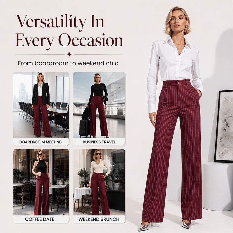 🍂 Fall Essential | Women's High-Waisted Striped Wide-Leg Pants