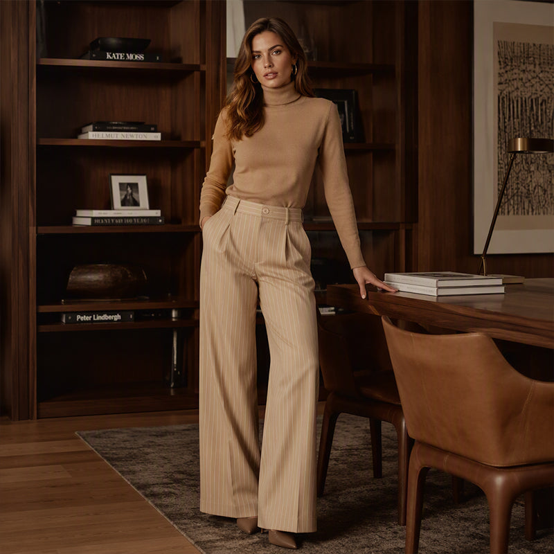 🍂 Fall Essential | Women's High-Waisted Striped Wide-Leg Pants