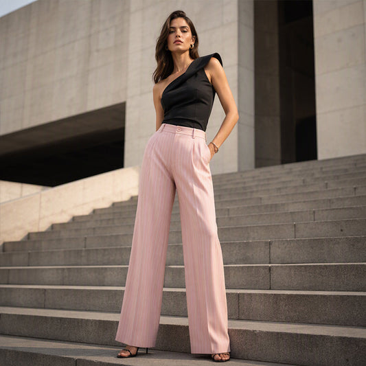 🍂 Fall Essential | Women's High-Waisted Striped Wide-Leg Pants