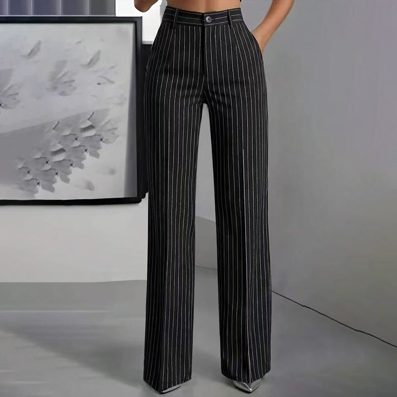🍂 Fall Essential | Women's High-Waisted Striped Wide-Leg Pants