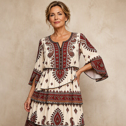 🌸Women’s Bohemian V-Neck Tiered Ruffle Dress