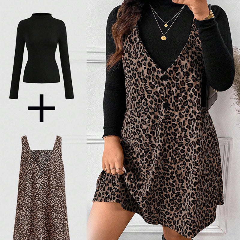 💃Layered Look Leopard Cami Dress & Top Set