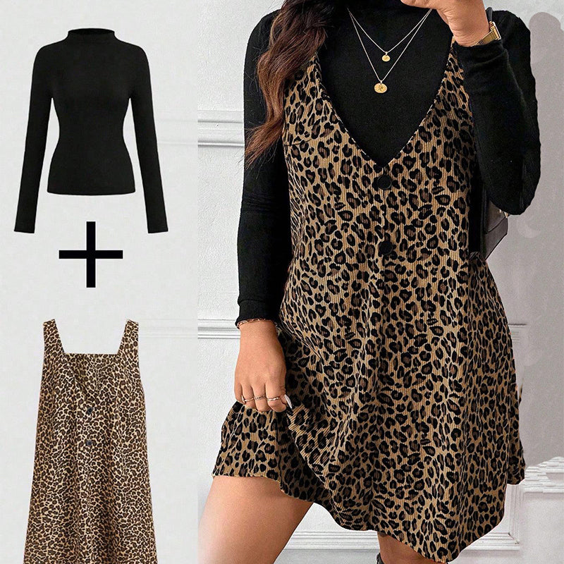 💃Layered Look Leopard Cami Dress & Top Set
