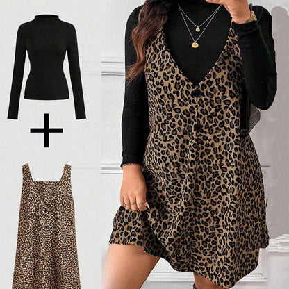 💃Layered Look Leopard Cami Dress & Top Set