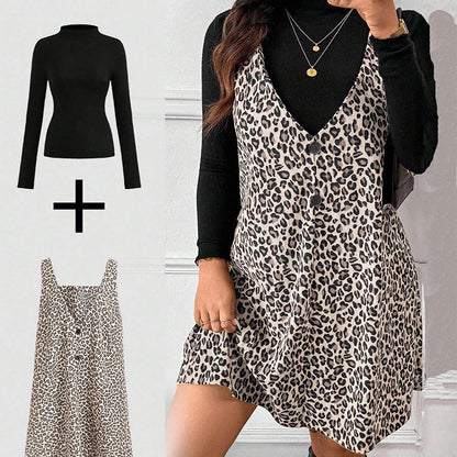 💃Layered Look Leopard Cami Dress & Top Set