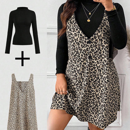 💃Layered Look Leopard Cami Dress & Top Set
