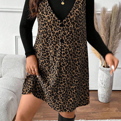 💃Layered Look Leopard Cami Dress & Top Set