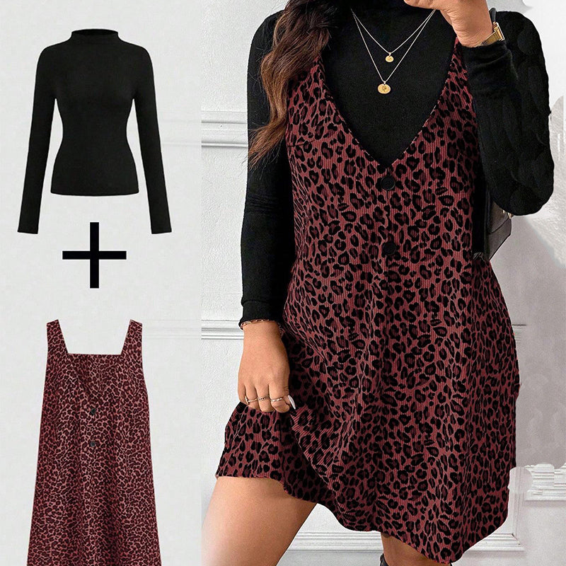 💃Layered Look Leopard Cami Dress & Top Set