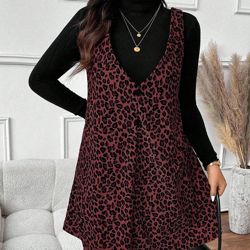 💃Layered Look Leopard Cami Dress & Top Set