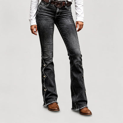 Women High Waisted Distressed Flare Jeans