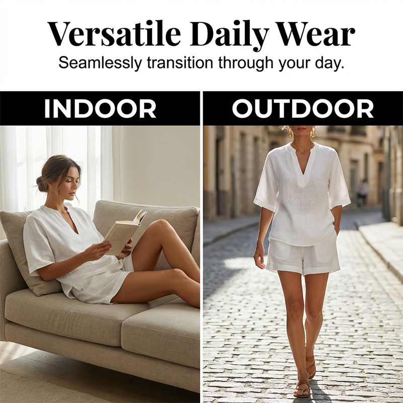 ✨ Effortless Everyday Style | Women's V-Neck Top & Wide-Leg Shorts Set