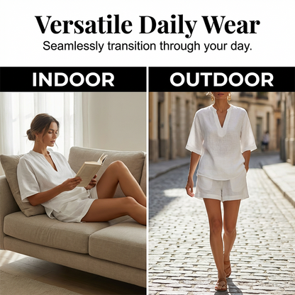 ✨ Effortless Everyday Style | Women's V-Neck Top & Wide-Leg Shorts Set