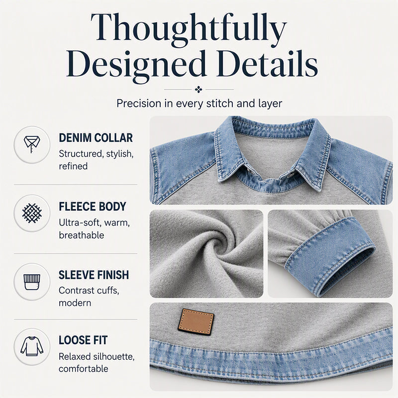 👕 Women's Long Sleeve Denim Patchwork Sweatshirt