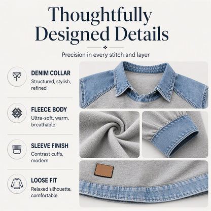 👕 Women's Long Sleeve Denim Patchwork Sweatshirt