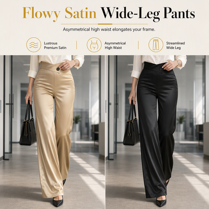 🖤Black Friday Sale:50% OFF🖤 Asymmetrical Waist, Elegant Drape✨Women's Satin Wide-Leg Pants